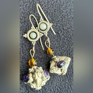 Sterling Silver Beaded, With Amethyst, Pearl & Glass  Earrings & Posts